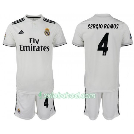 Fotbalové dresy Real Madrid SERGIO RAMOS 4 Dětské Domácí Dres 2018/19 Krátký Rukáv